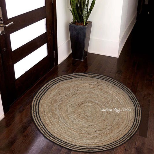 Hand Braided Beige Black Jute Home Decor Round Area Rug Hand Braided Beige Black Jute Home Decor Round Area Rug