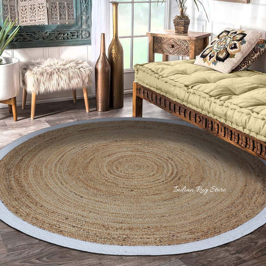Tappeto rotondo tradizionale beige bianco intrecciato a mano in iuta per ingresso Tappeto rotondo tradizionale beige bianco intrecciato a mano in iuta per ingresso