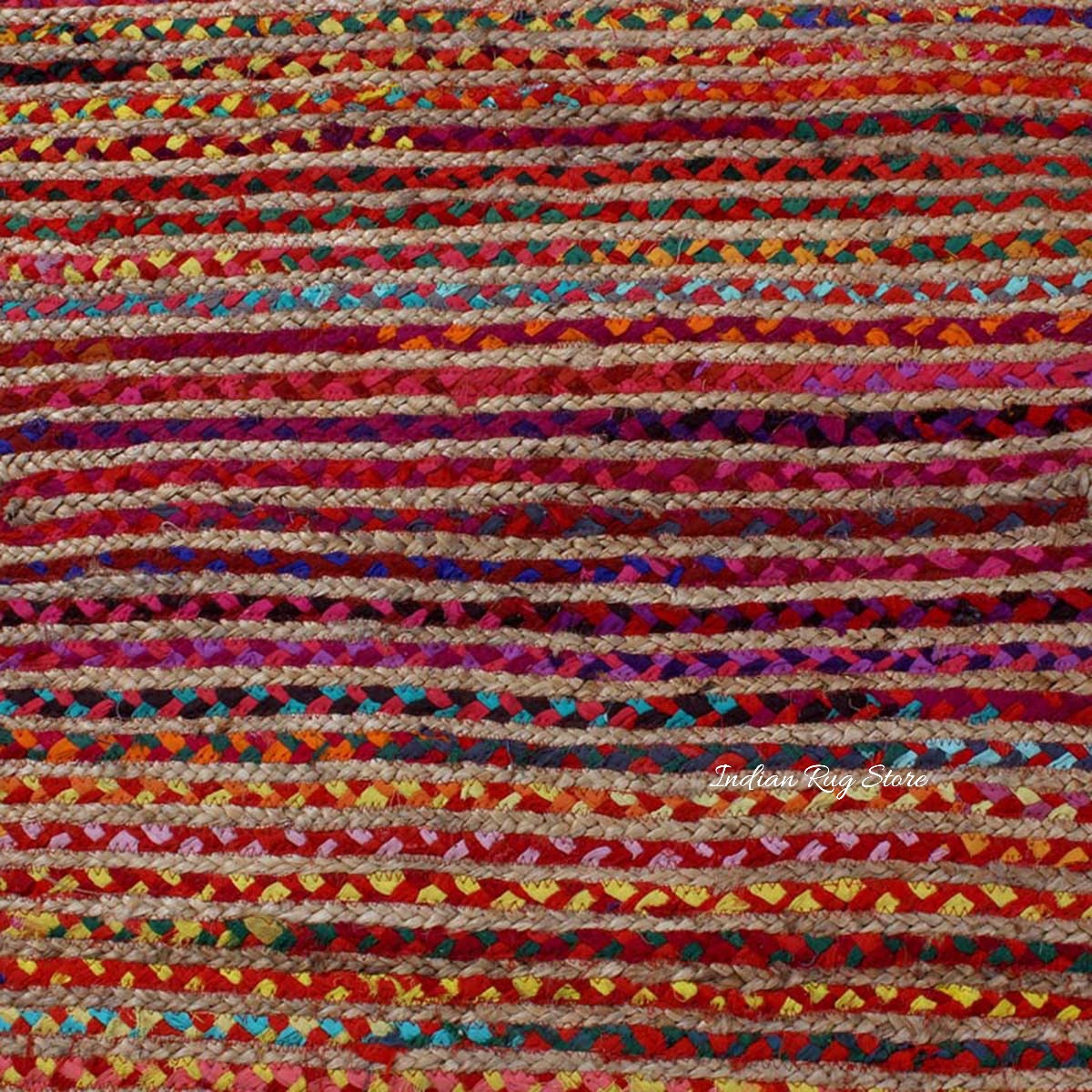 Multicolor Geomtrical Hand Braided Dining Area Cotton Jute Rug - Indian Rug Store Multicolor Geomtrical Hand Braided Dining Area Cotton Jute Rug - Indian Rug Store