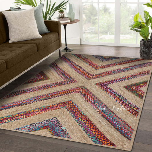 Multicolor Beige Geomtrical Hand Braided Hallway Cotton Jute Rug Multicolor Beige Geomtrical Hand Braided Hallway Cotton Jute Rug