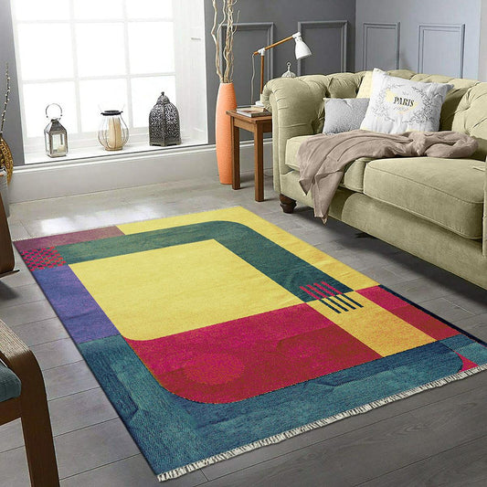 Tappeto moderno per soggiorno fatto a mano astratto multicolore ecologico RV-37 Tappeto moderno per soggiorno fatto a mano astratto multicolore ecologico RV-37