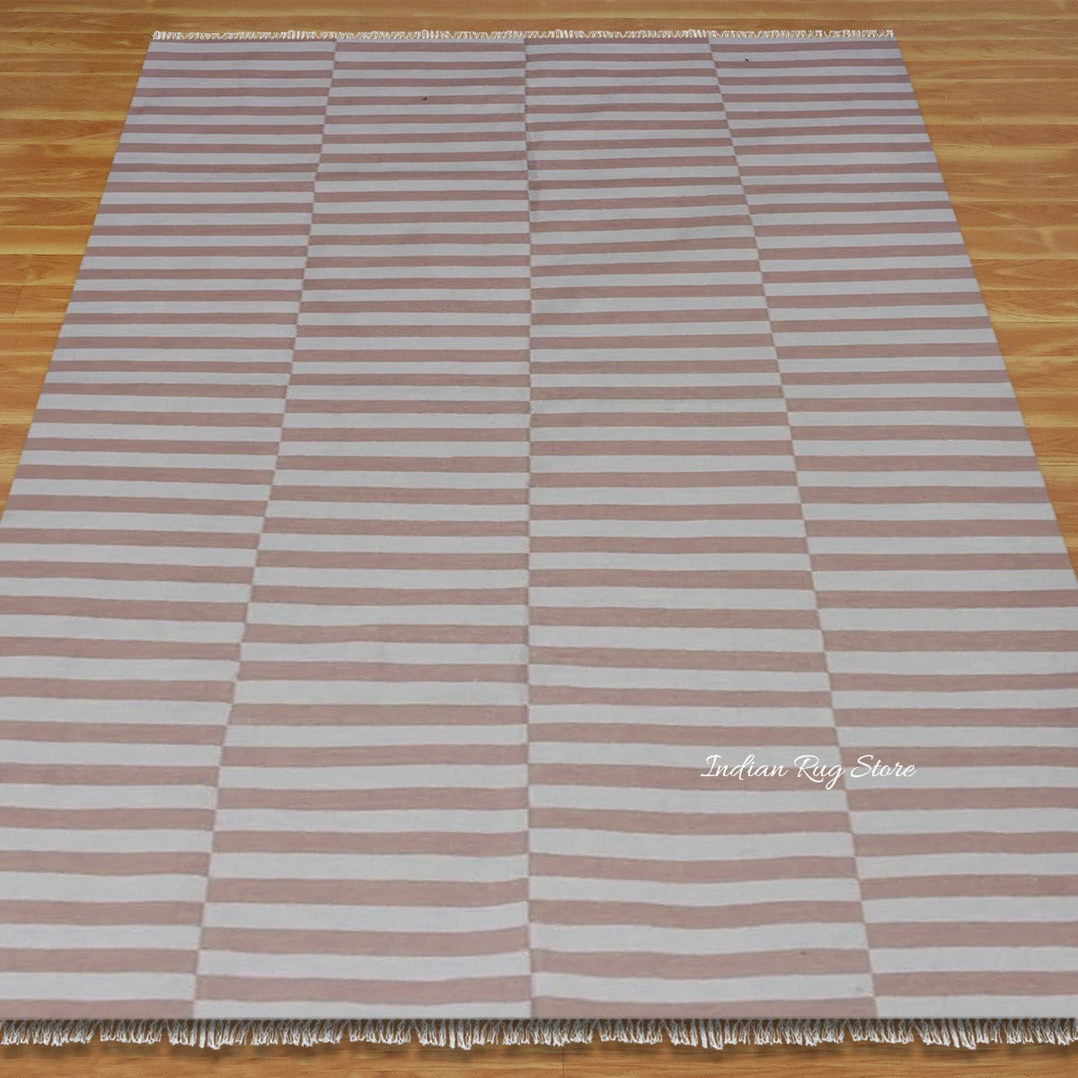 Hand Tufted Peach Stripped Area Rug - Indian Rug Store Hand Tufted Peach Stripped Area Rug - Indian Rug Store