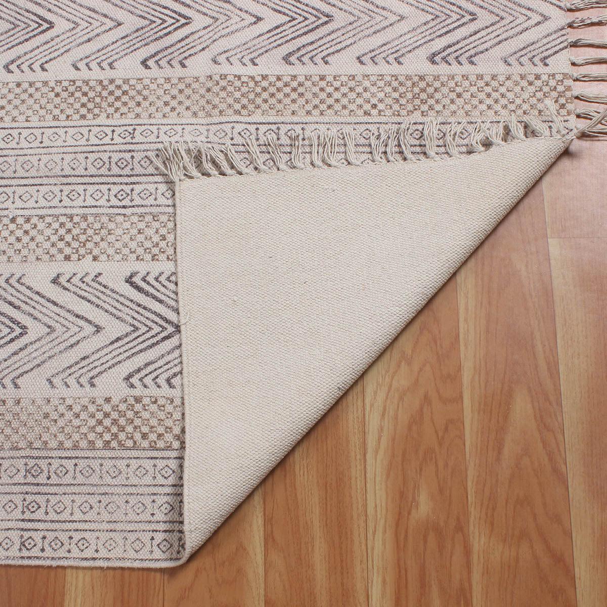 Brown Beige Hand Block Print Striped Bedroom Decor Cotton Dhuree - Indian Rug Store