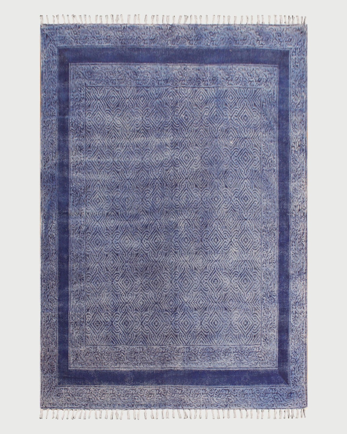 Oriantal Hand Block Blue Stylish Outdoor Cotton Rug - Indian Rug Store