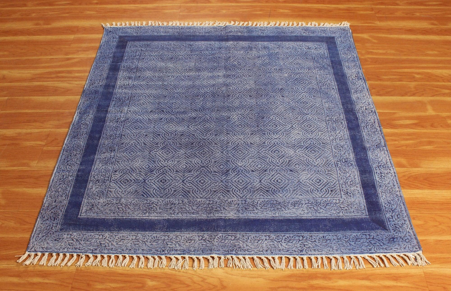 Oriantal Hand Block Blue Stylish Outdoor Cotton Rug - Indian Rug Store