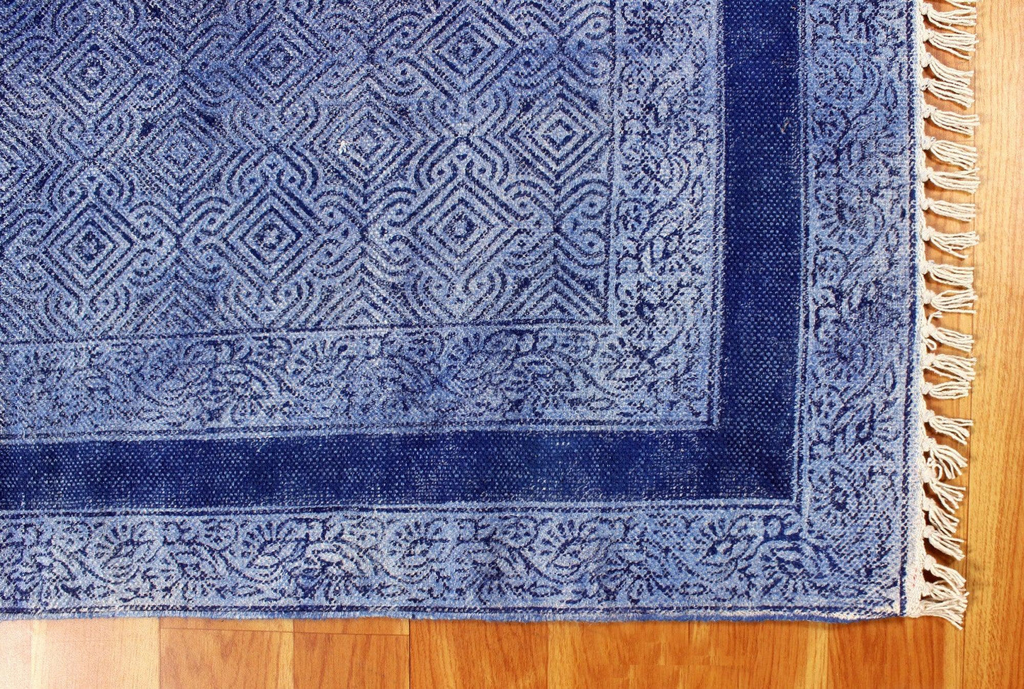 Oriantal Hand Block Blue Stylish Outdoor Cotton Rug - Indian Rug Store