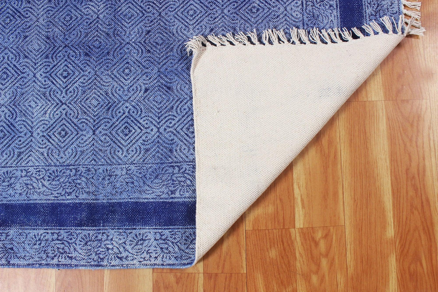Oriantal Hand Block Blue Stylish Outdoor Cotton Rug - Indian Rug Store