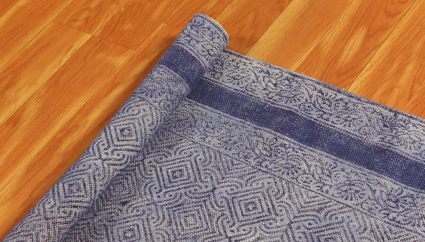 Oriantal Hand Block Blue Stylish Outdoor Cotton Rug - Indian Rug Store