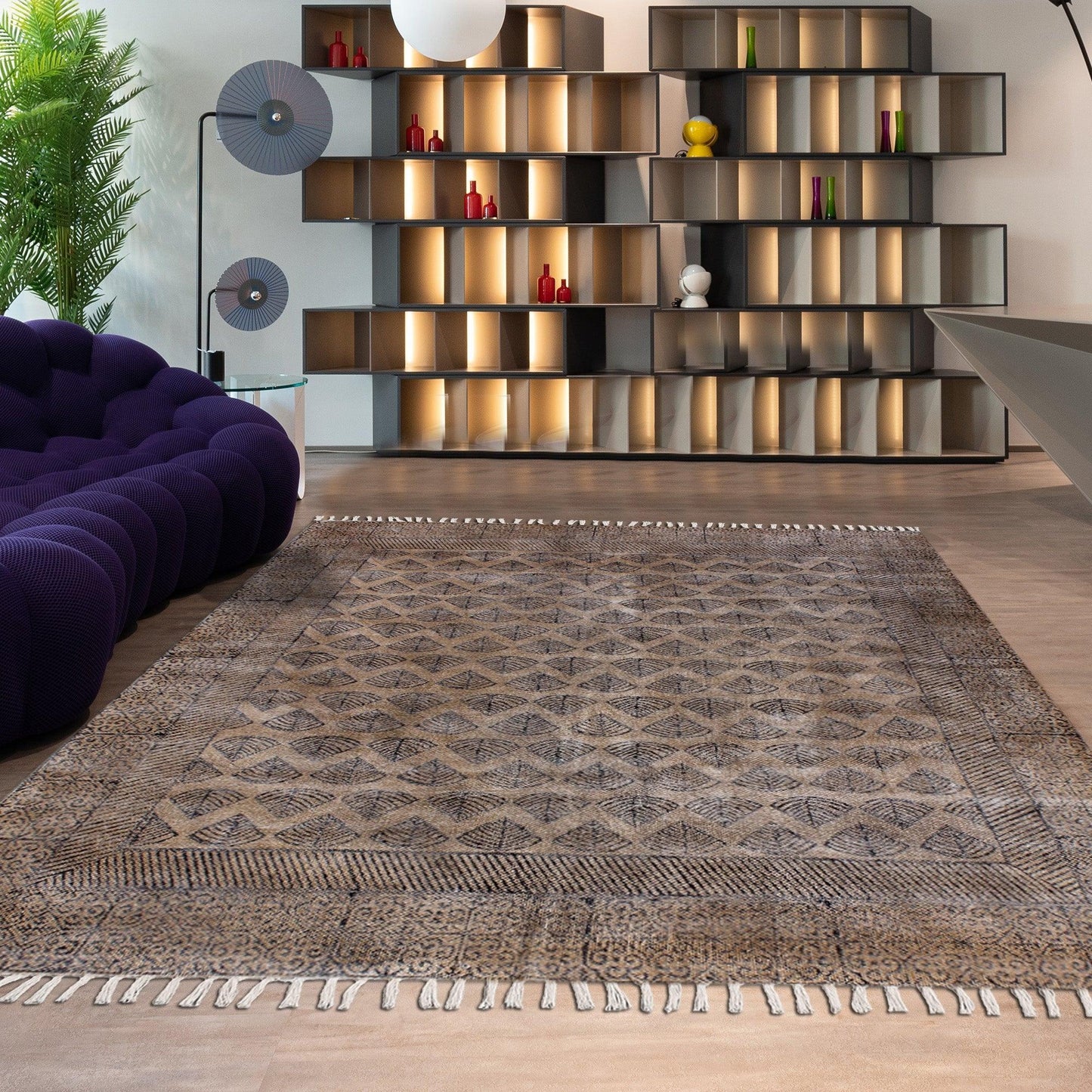Hand Block Black Brown Stylish Outdoor Abstract Cotton Rug - Indian Rug Store