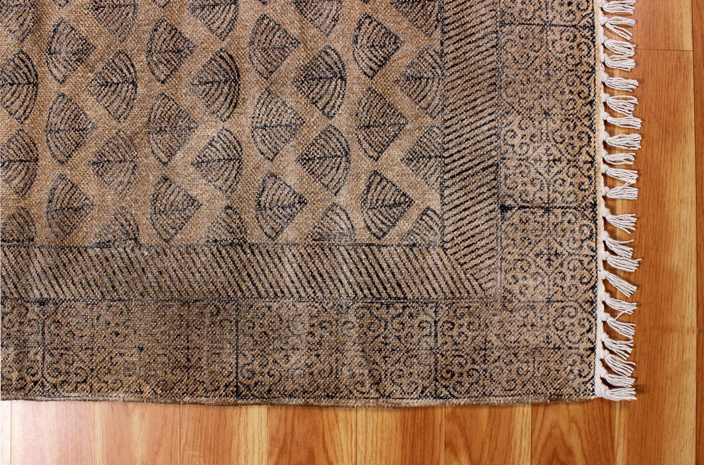 Hand Block Black Brown Stylish Outdoor Abstract Cotton Rug - Indian Rug Store