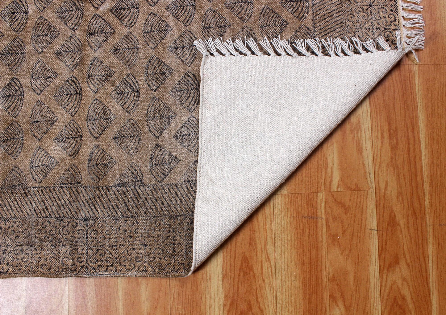 Hand Block Black Brown Stylish Outdoor Abstract Cotton Rug - Indian Rug Store