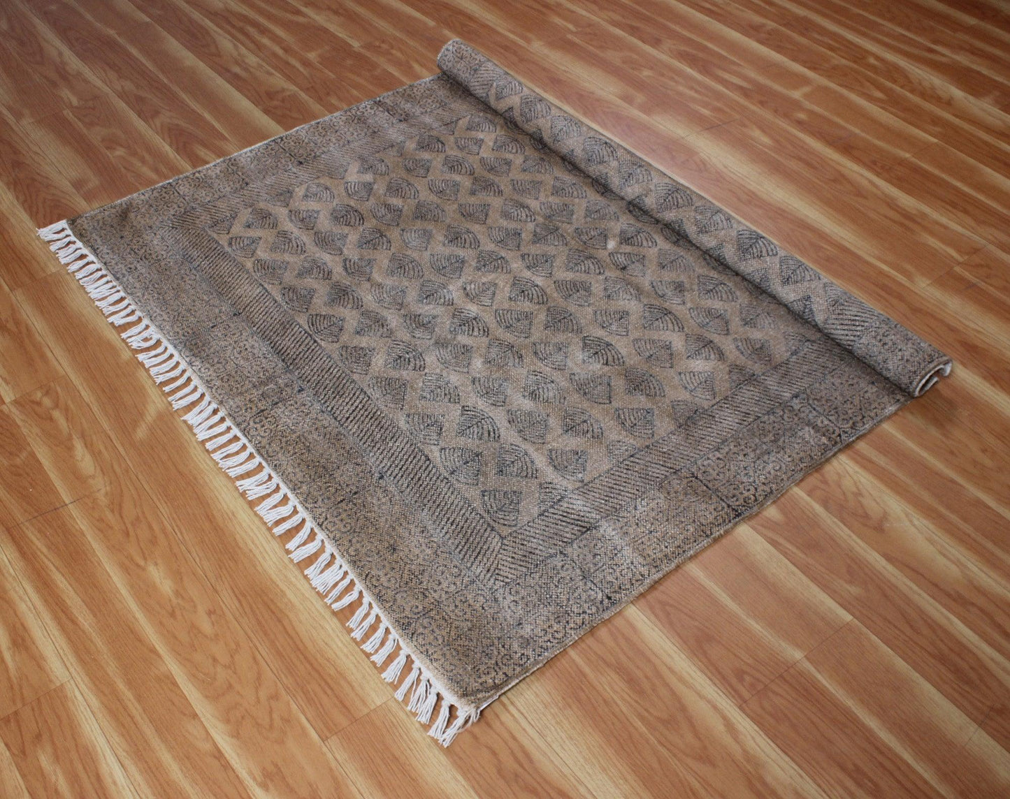 Hand Block Black Brown Stylish Outdoor Abstract Cotton Rug - Indian Rug Store