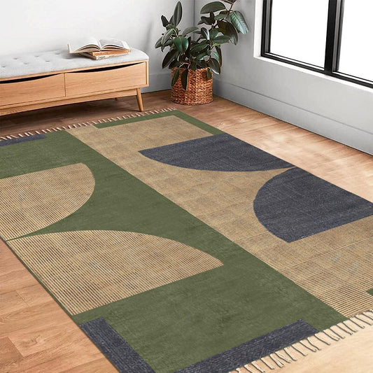 Tradizionale lavoro a filo marrone blu ingresso cotone Dhurries Tradizionale lavoro a filo marrone blu ingresso cotone Dhurries