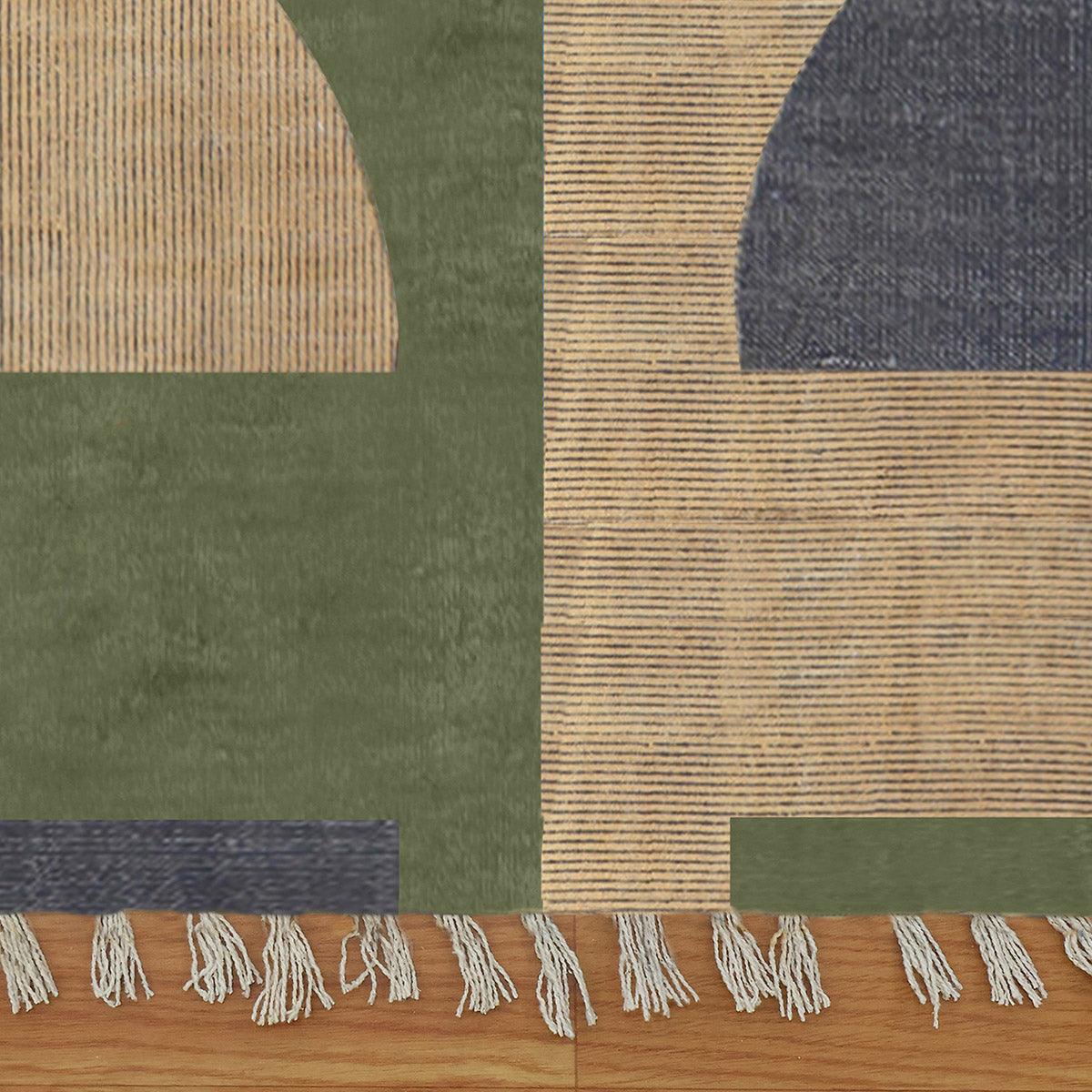 Traditional Thread Work Brown Blue Entry Way Cotton Dhurries - Indian Rug Store Traditional Thread Work Brown Blue Entry Way Cotton Dhurries - Indian Rug Store