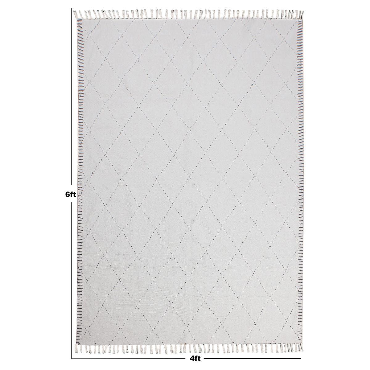 Kantha work Check Beige Black Farmhouse Cotton Rug - Indian Rug Store Kantha work Check Beige Black Farmhouse Cotton Rug - Indian Rug Store