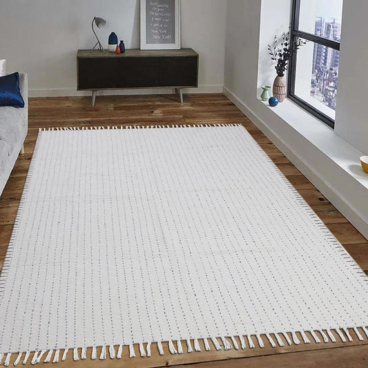 Tappeto in cotone da fattoria geometrico beige nero Kantha Tappeto in cotone da fattoria geometrico beige nero Kantha