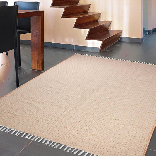 Tappeto in cotone da fattoria geometrico beige-arancio Kantha Tappeto in cotone da fattoria geometrico beige-arancio Kantha