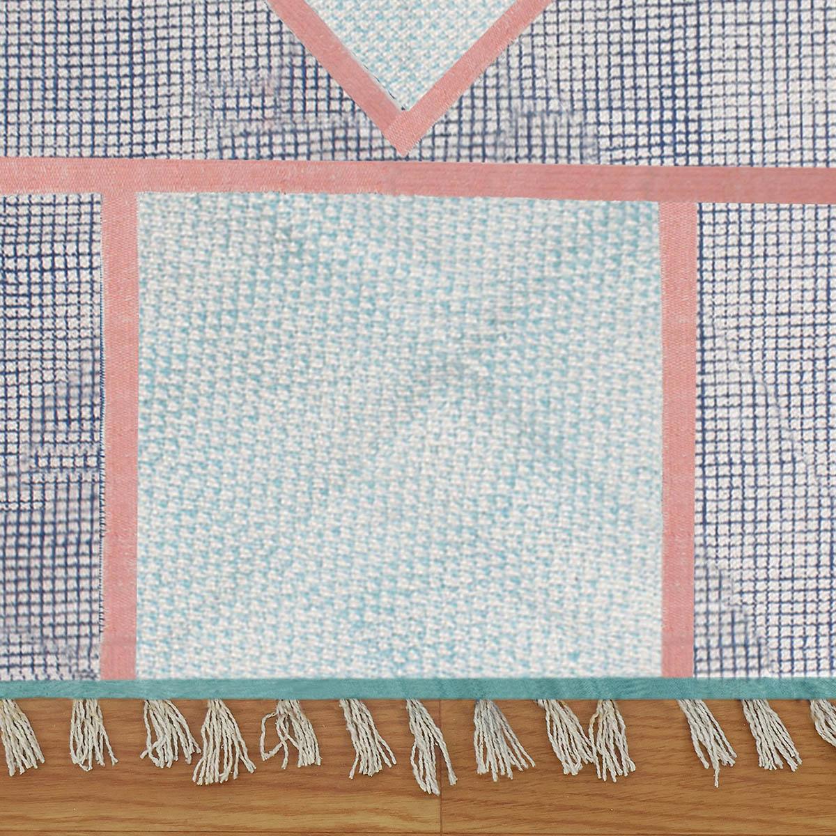 Oriental Thread Work Blue Pink Indoor Cotton Dhurries - Indian Rug Store Oriental Thread Work Blue Pink Indoor Cotton Dhurries - Indian Rug Store