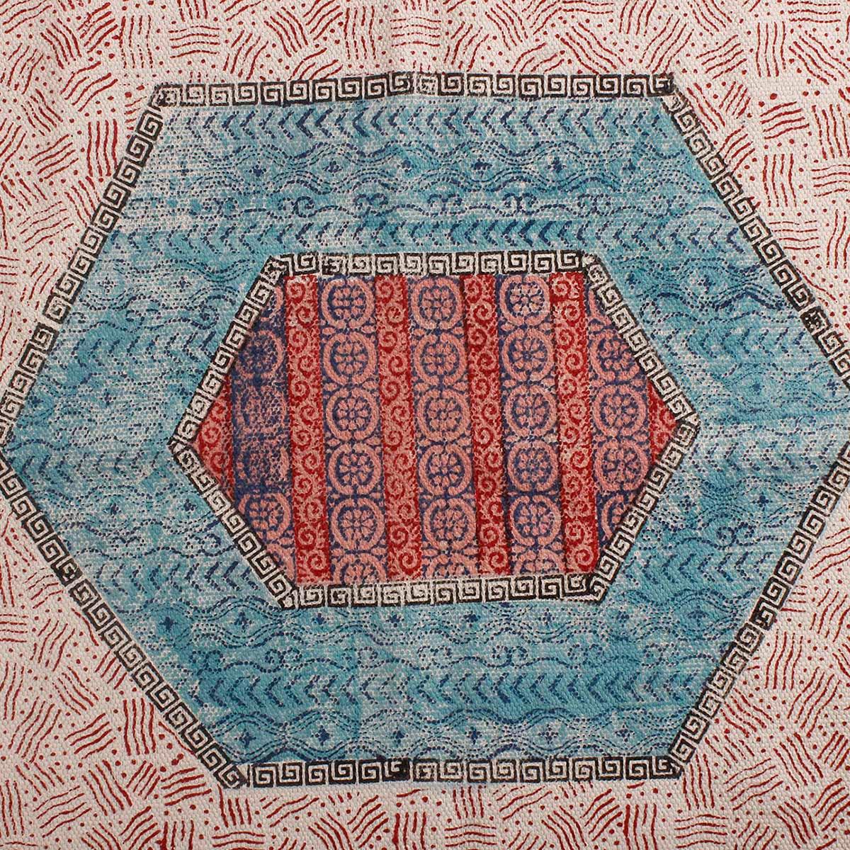 Bordered Hand Block Print Dining Hall Blue Pink Cotton Rug - Indian Rug Store Bordered Hand Block Print Dining Hall Blue Pink Cotton Rug - Indian Rug Store