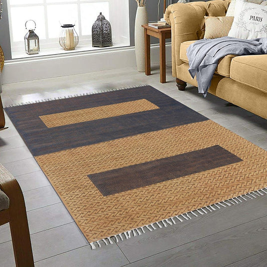 Dhurries di cotone per arredamento casa marrone blu con filo alla moda Dhurries di cotone per arredamento casa marrone blu con filo alla moda