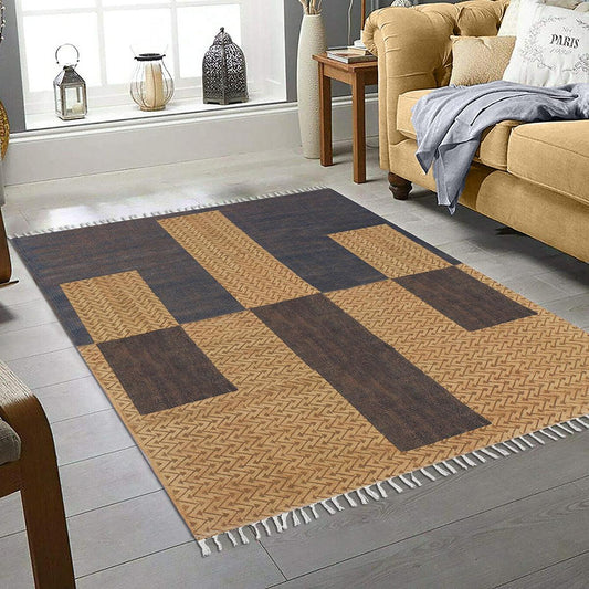 Attractive Thread Work Brown Blue Outdoor Cotton Dhurries Attractive Thread Work Brown Blue Outdoor Cotton Dhurries