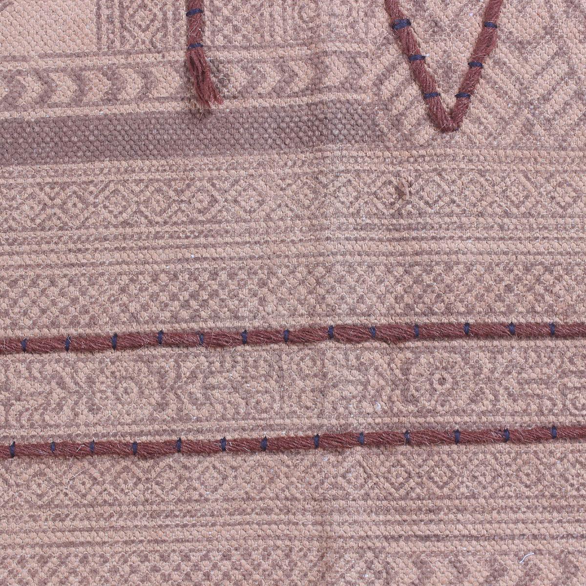 Abstract Thread Work Brown Beige Hallway Cotton Dhuree - Indian Rug Store Abstract Thread Work Brown Beige Hallway Cotton Dhuree - Indian Rug Store