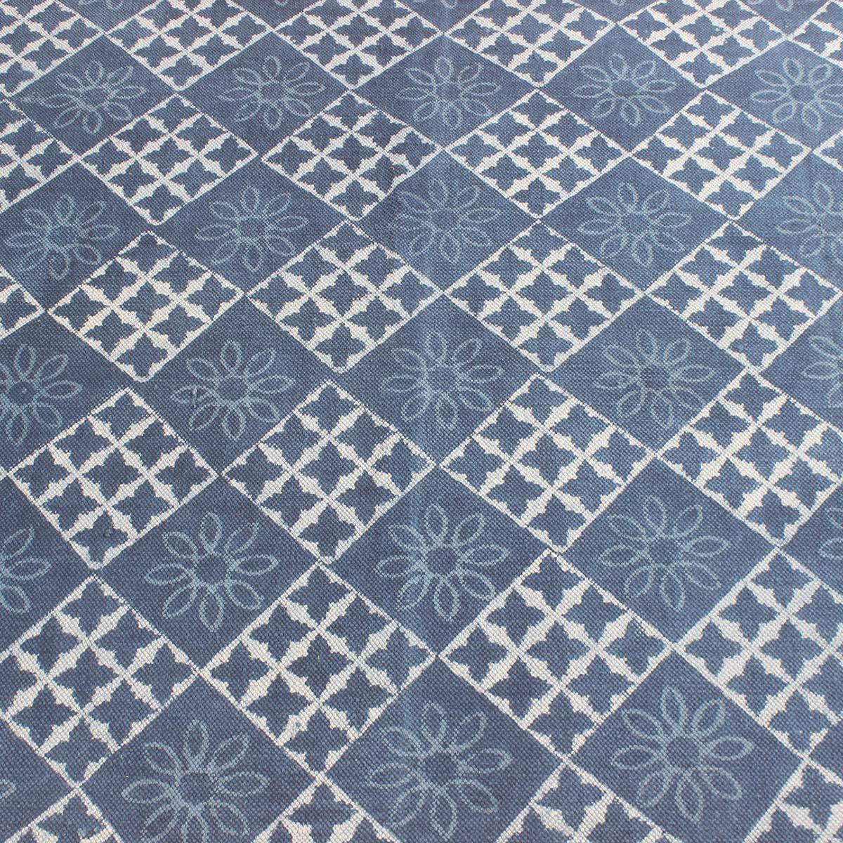 Hand Block Print Work Blue Moroccan Trendy Farmhouse Decor Cotton Rug - Indian Rug Store Hand Block Print Work Blue Moroccan Trendy Farmhouse Decor Cotton Rug - Indian Rug Store