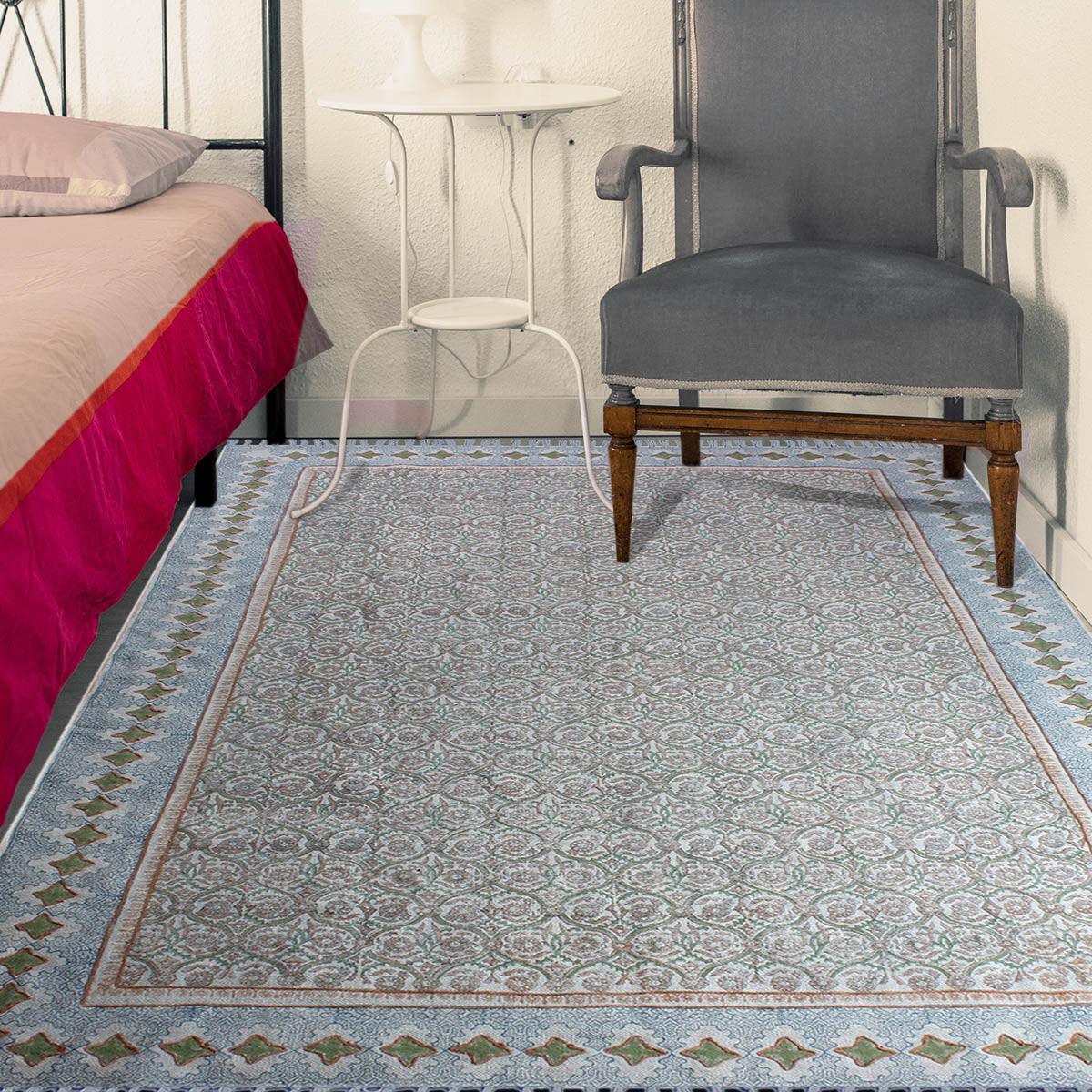 Brown Gray Embellishment Work Bordered Trendy Cotton Rug - Indian Rug Store