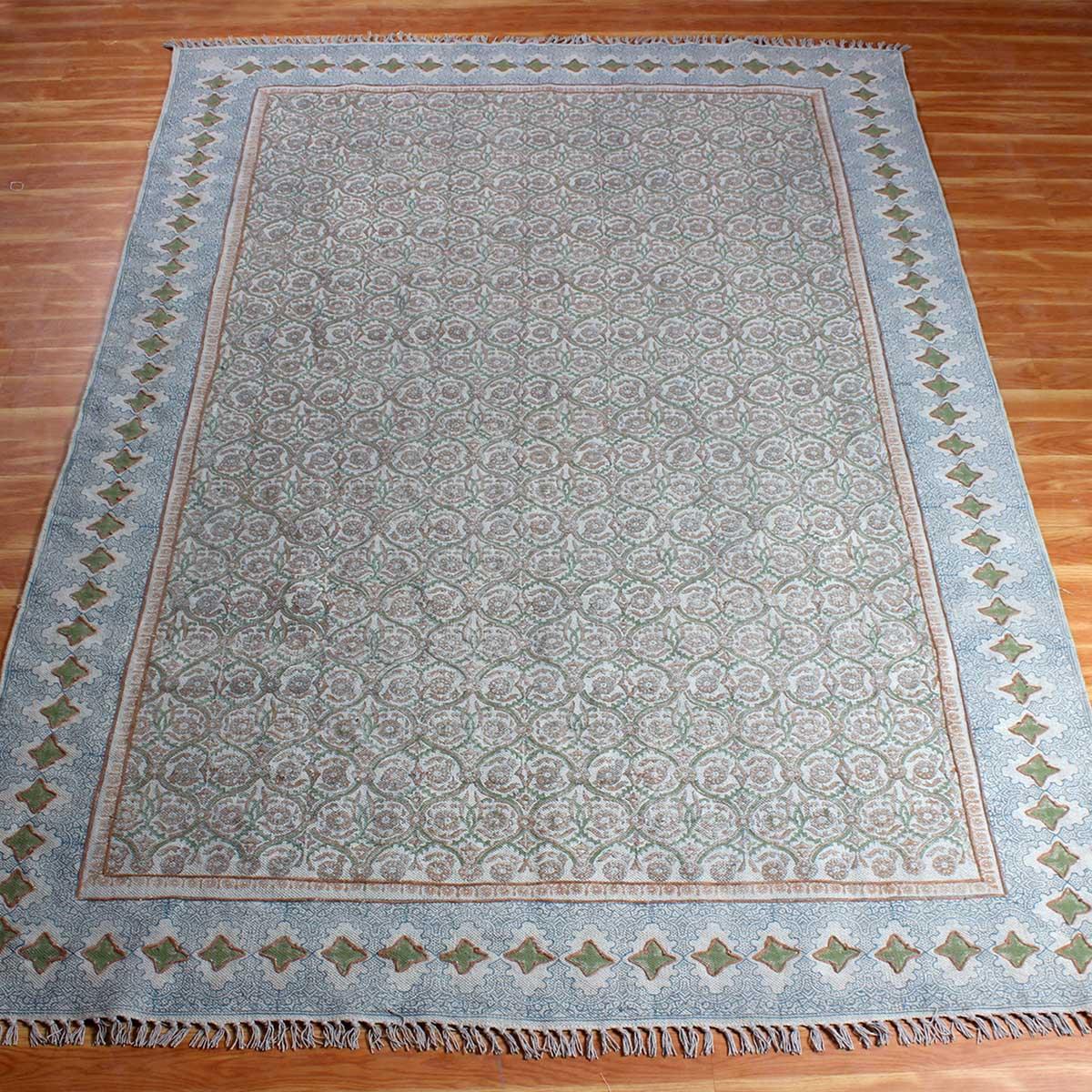Brown Gray Embellishment Work Bordered Trendy Cotton Rug - Indian Rug Store