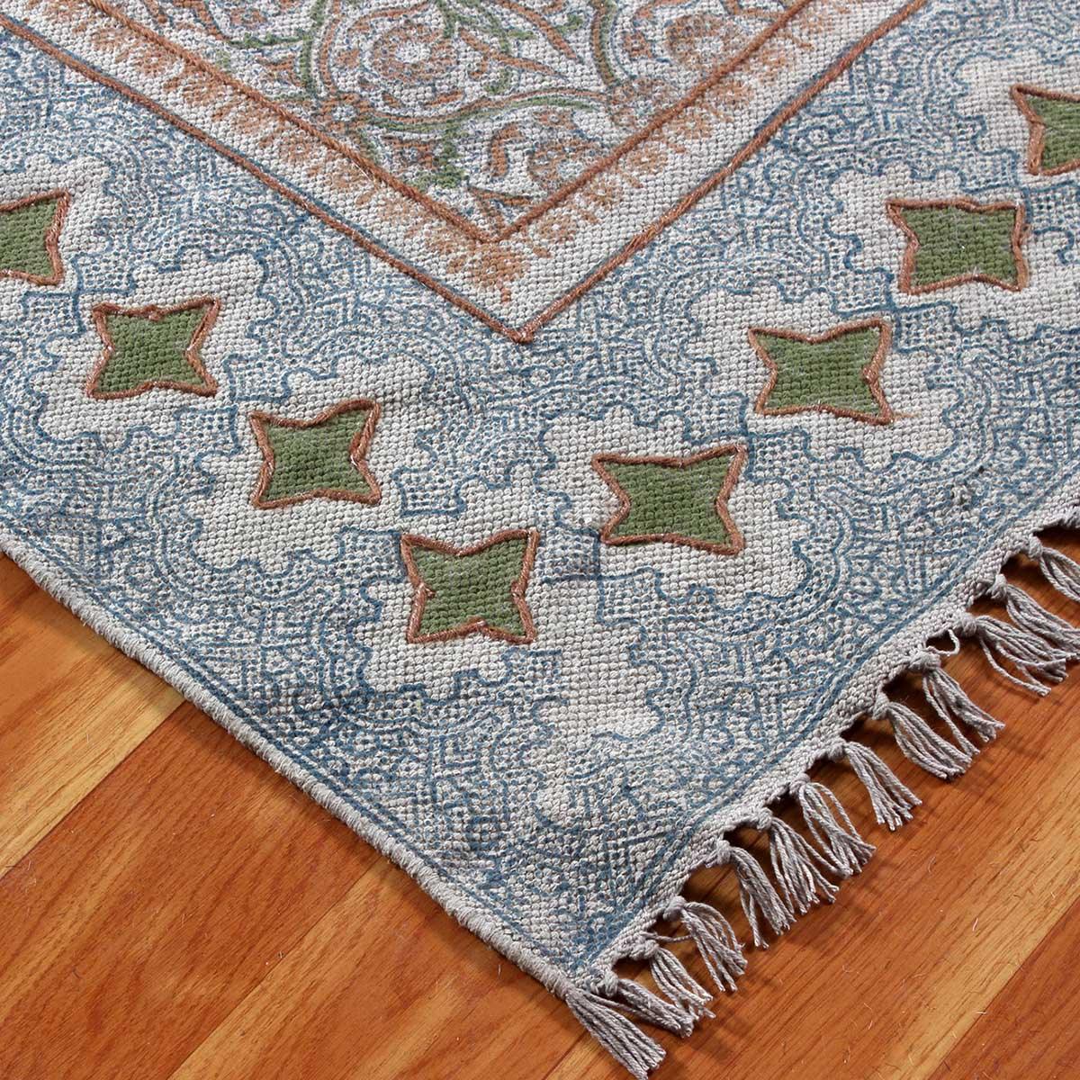 Brown Gray Embellishment Work Bordered Trendy Cotton Rug - Indian Rug Store