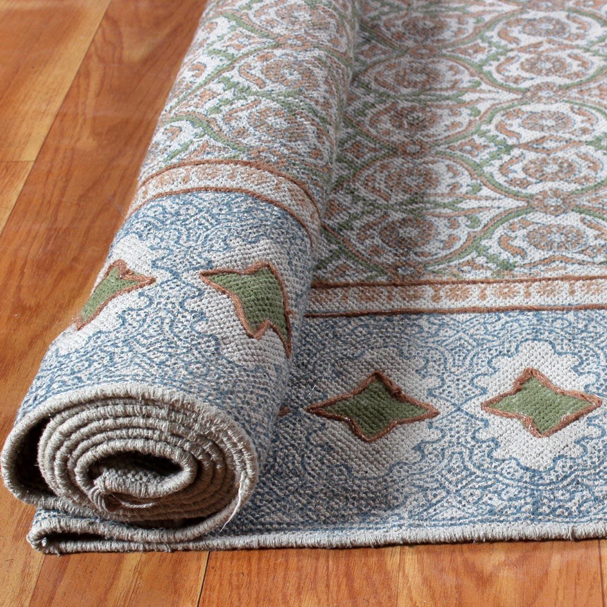Brown Gray Embellishment Work Bordered Trendy Cotton Rug - Indian Rug Store