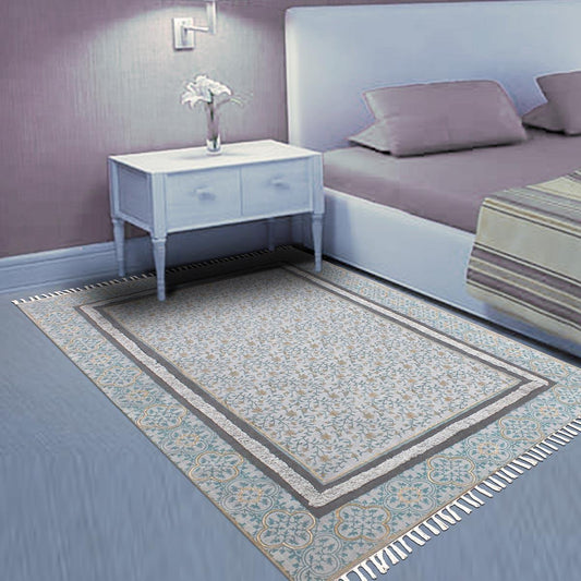 Gray Blue Hand Tufted Work Bordered interior Decor Cotton Rug Gray Blue Hand Tufted Work Bordered interior Decor Cotton Rug