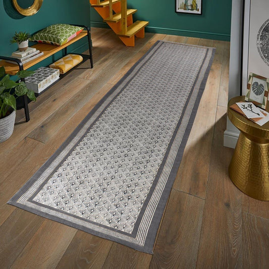 Tappeto in cotone grigio nero con stampa a blocchi a mano e motivo floreale alla moda per la zona giorno Tappeto in cotone grigio nero con stampa a blocchi a mano e motivo floreale alla moda per la zona giorno