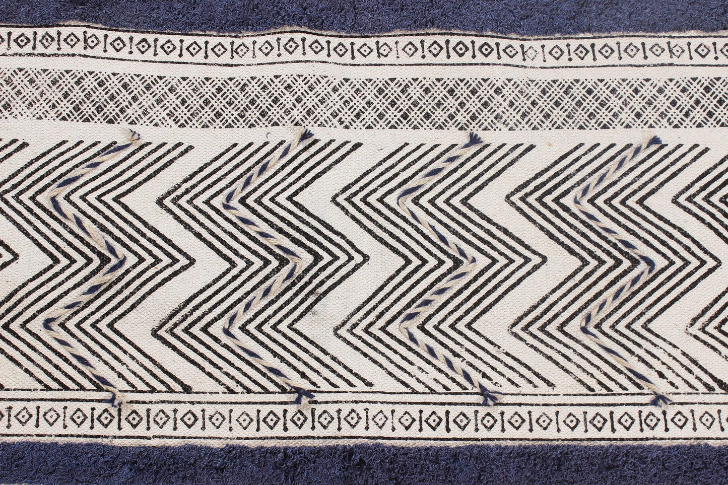 Geometric Hand Tufted Work Blue Black Entrance Decor Cotton Rug - Indian Rug Store Geometric Hand Tufted Work Blue Black Entrance Decor Cotton Rug - Indian Rug Store