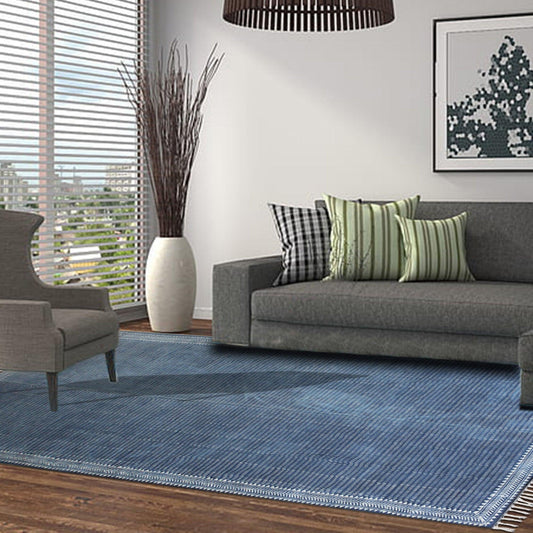 Tappeto d'ingresso in cotone con stampa geometrica a blocchi blu beige classico Tappeto d'ingresso in cotone con stampa geometrica a blocchi blu beige classico