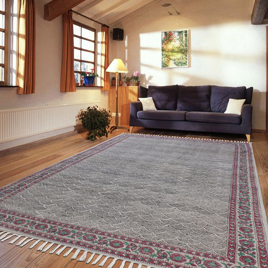 Bordered Hand Block Print Black Red Classic Entrance Decor Cotton Rug Bordered Hand Block Print Black Red Classic Entrance Decor Cotton Rug