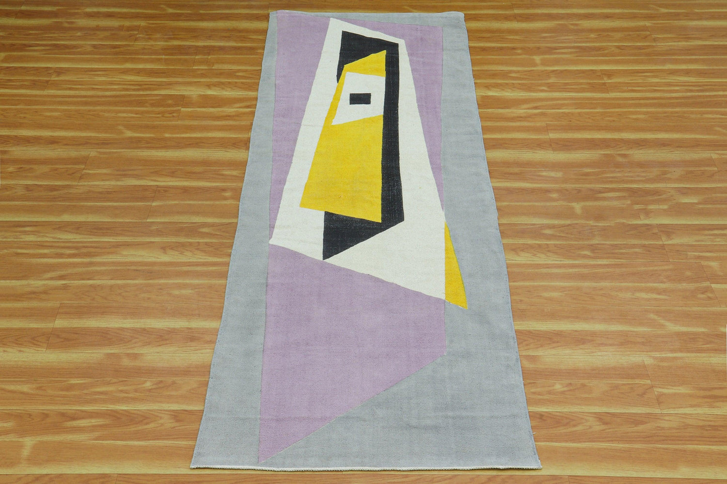 Alfombra de algodón con estampado de bloques hechos a mano en borde, color amarillo y negro, elegante decoración para entrada