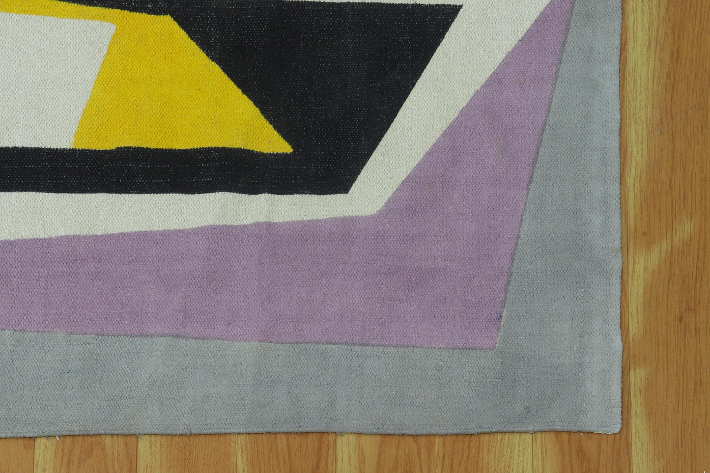 Alfombra de algodón con estampado de bloques hechos a mano en borde, color amarillo y negro, elegante decoración para entrada