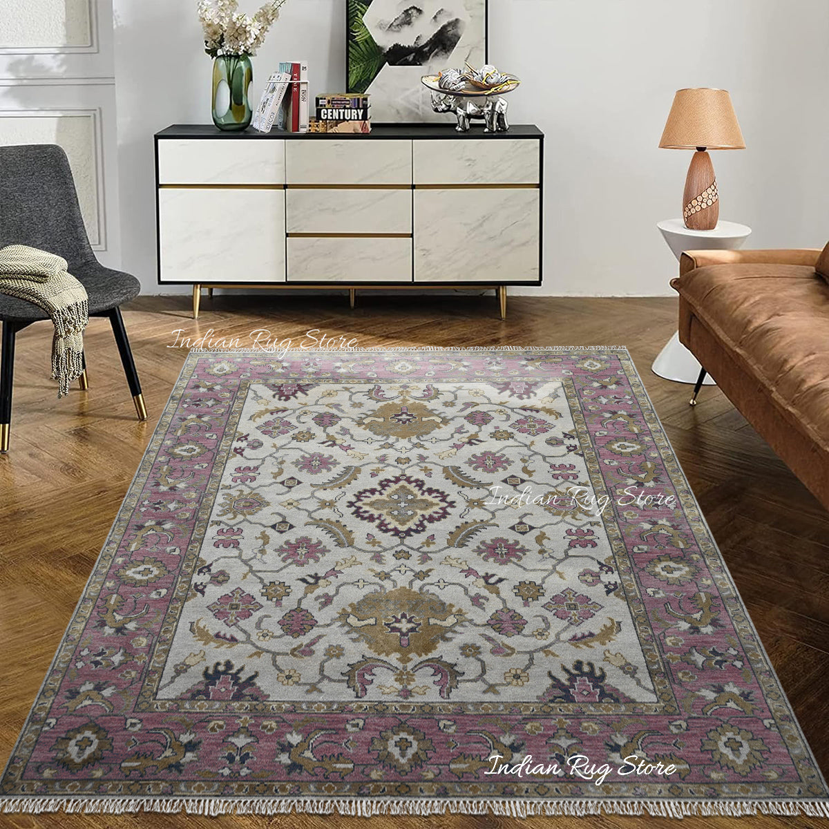 Home Decor Hand Knotted Oushak Wool Rug - Indian Rug Store