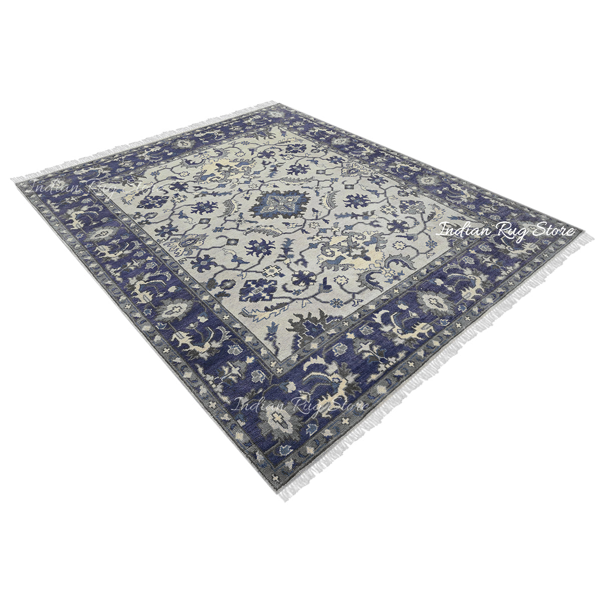 Hand Knotted Blue Wool Rug - Indian Rug Store Hand Knotted Blue Wool Rug - Indian Rug Store