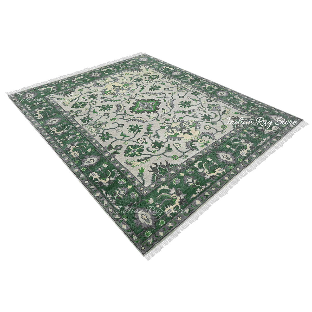 Hand Knotted Green Wool Rug - Indian Rug Store Hand Knotted Green Wool Rug - Indian Rug Store