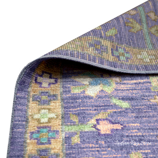 Tappeto da camera da letto Oushak in lana indiana annodata a mano, rosa Tappeto da camera da letto Oushak in lana indiana annodata a mano, rosa