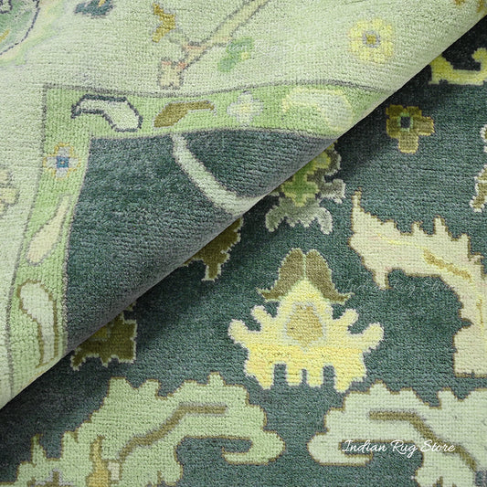 Tappeto fatto a mano in lana blu Oushak per la casa colonica Tappeto fatto a mano in lana blu Oushak per la casa colonica