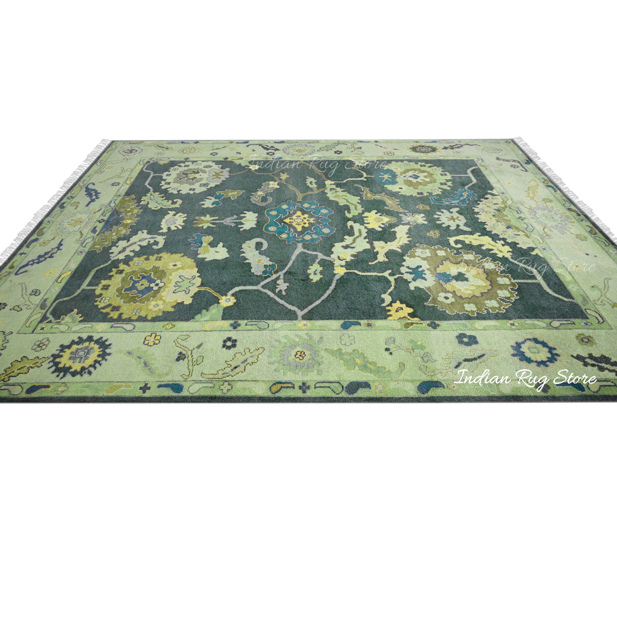 Oushak Handmade Wool Green Rug - Indian Rug Store Oushak Handmade Wool Green Rug - Indian Rug Store