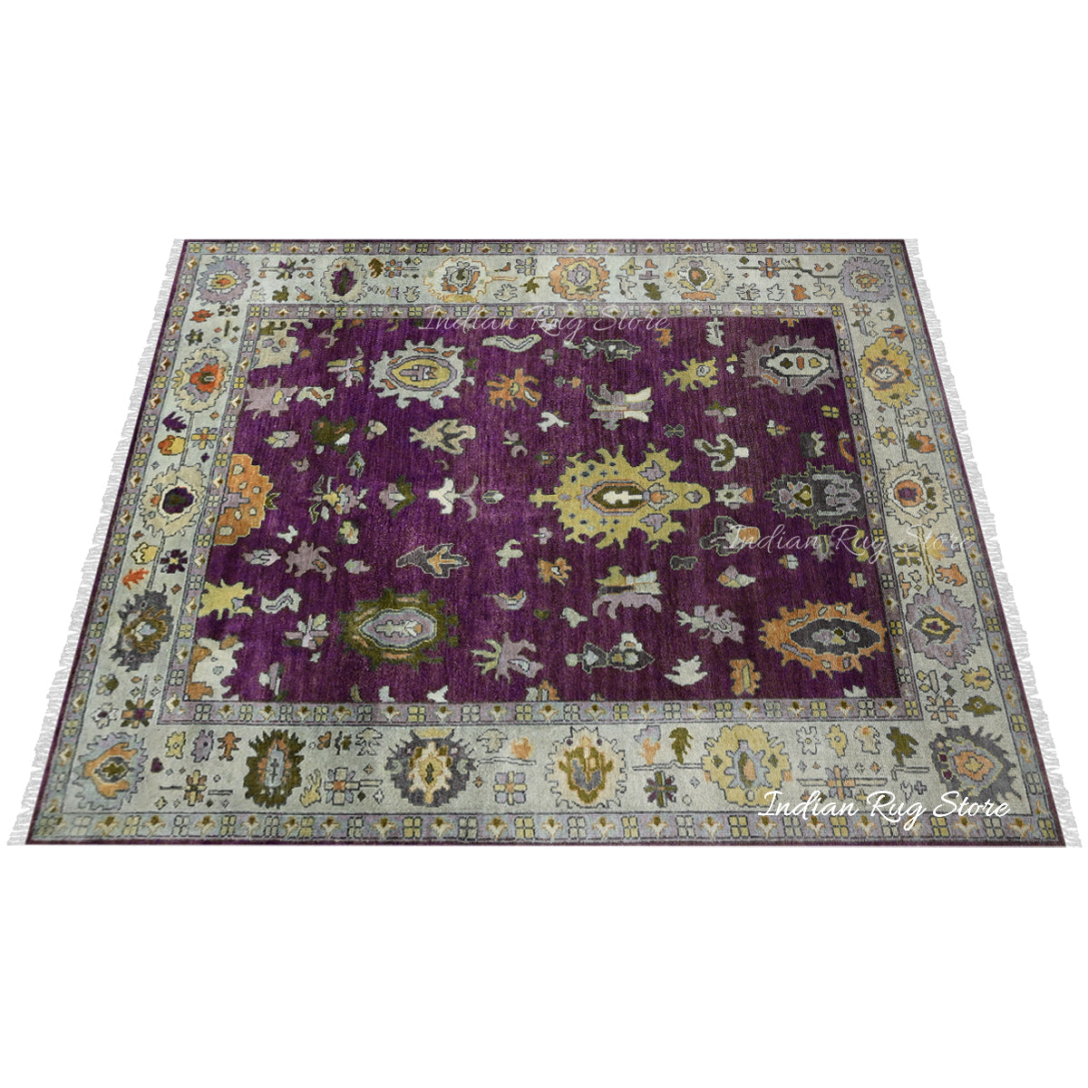 Multicolor Hand Knotted Modern Oushak Bed Room Wool Rug - Indian Rug Store Multicolor Hand Knotted Modern Oushak Bed Room Wool Rug - Indian Rug Store