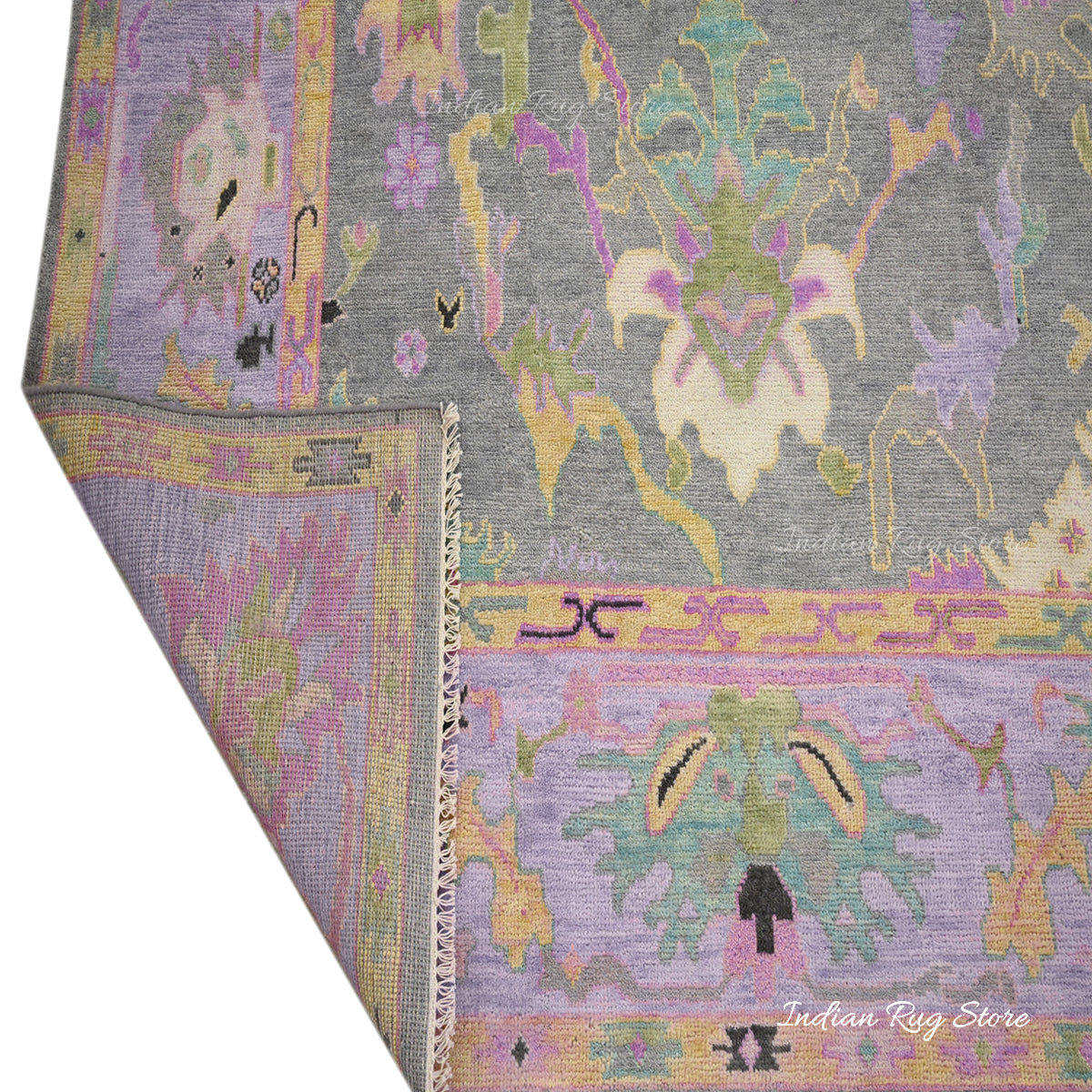 Multicolor Hand Knotted Modern Oushak Bedroom Wool Rug - Indian Rug Store Multicolor Hand Knotted Modern Oushak Bedroom Wool Rug - Indian Rug Store