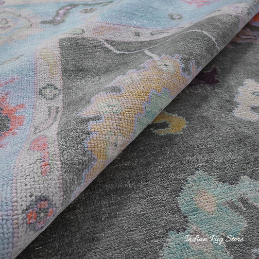 Blue Hand Knotted Modern Oushak Bed Room Wool Rug Blue Hand Knotted Modern Oushak Bed Room Wool Rug