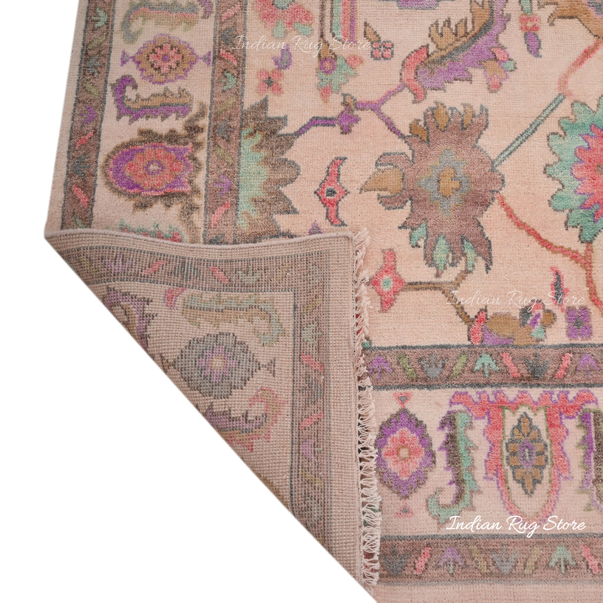 Hand Knotted Beautiful Brown Natural Wool Oushak Rug - Indian Rug Store Hand Knotted Beautiful Brown Natural Wool Oushak Rug - Indian Rug Store