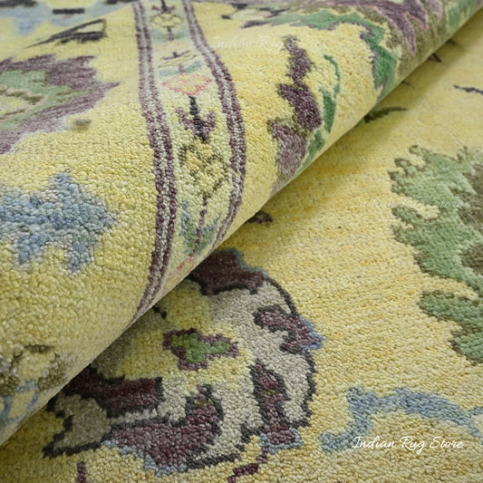 Tappeto fatto a mano in lana blu Oushak per la casa colonica Tappeto fatto a mano in lana blu Oushak per la casa colonica