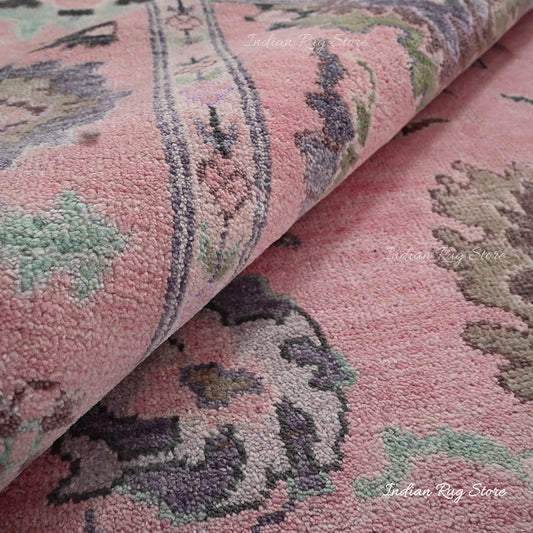 Tappeto fatto a mano in lana blu Oushak per la casa colonica Tappeto fatto a mano in lana blu Oushak per la casa colonica